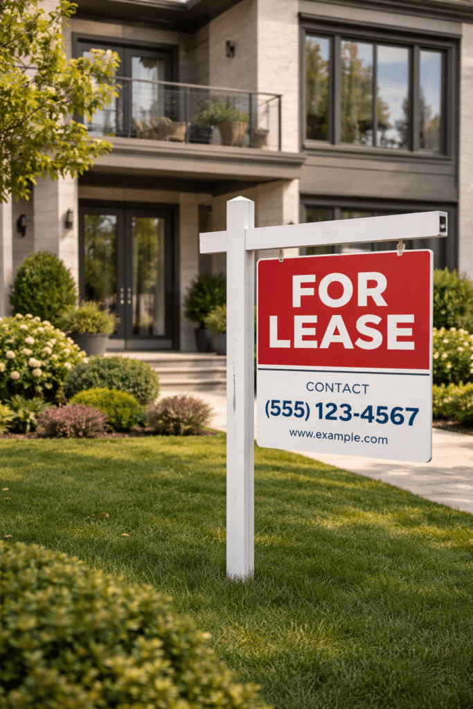 Image of leasing sign outside a rental.