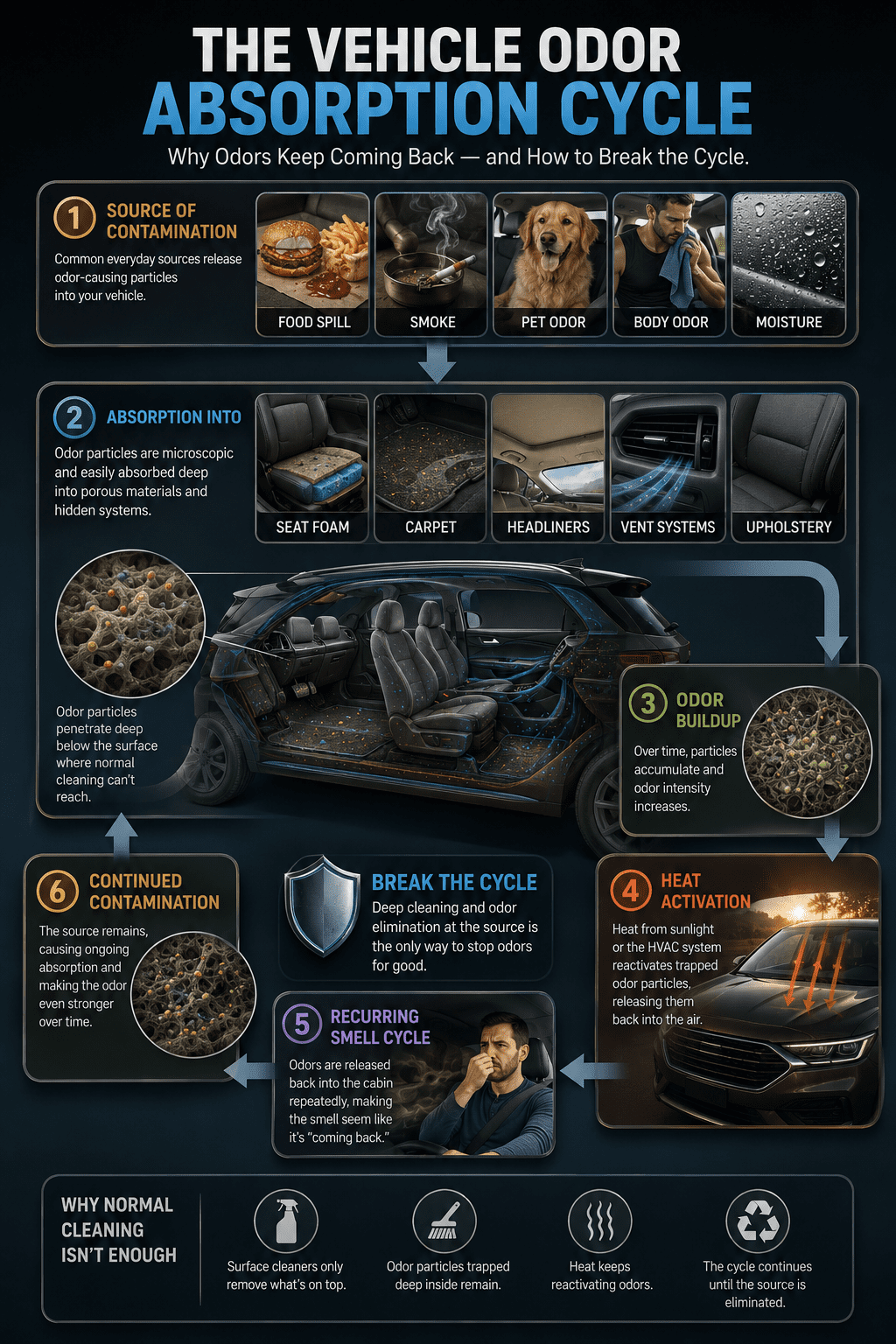 infographic image of the vehicle odor absorption cycle 
