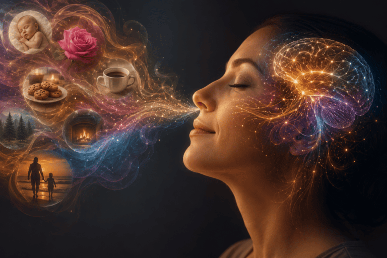 image showing the connection of smelling and scent to emotions and memories.