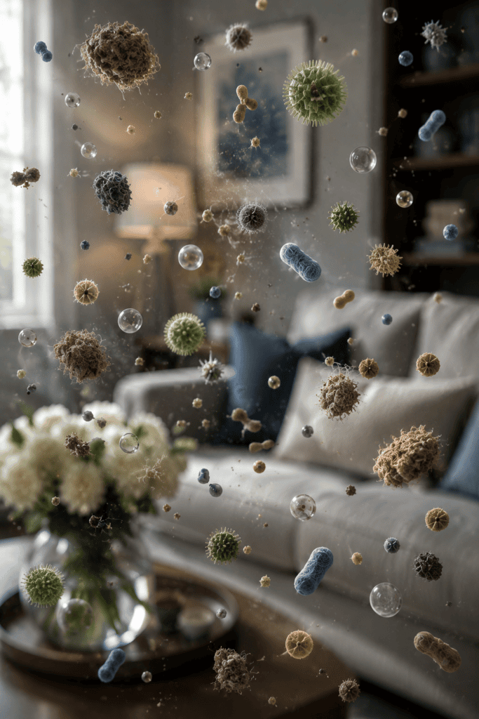 image of odor molecules floating through the air. 
