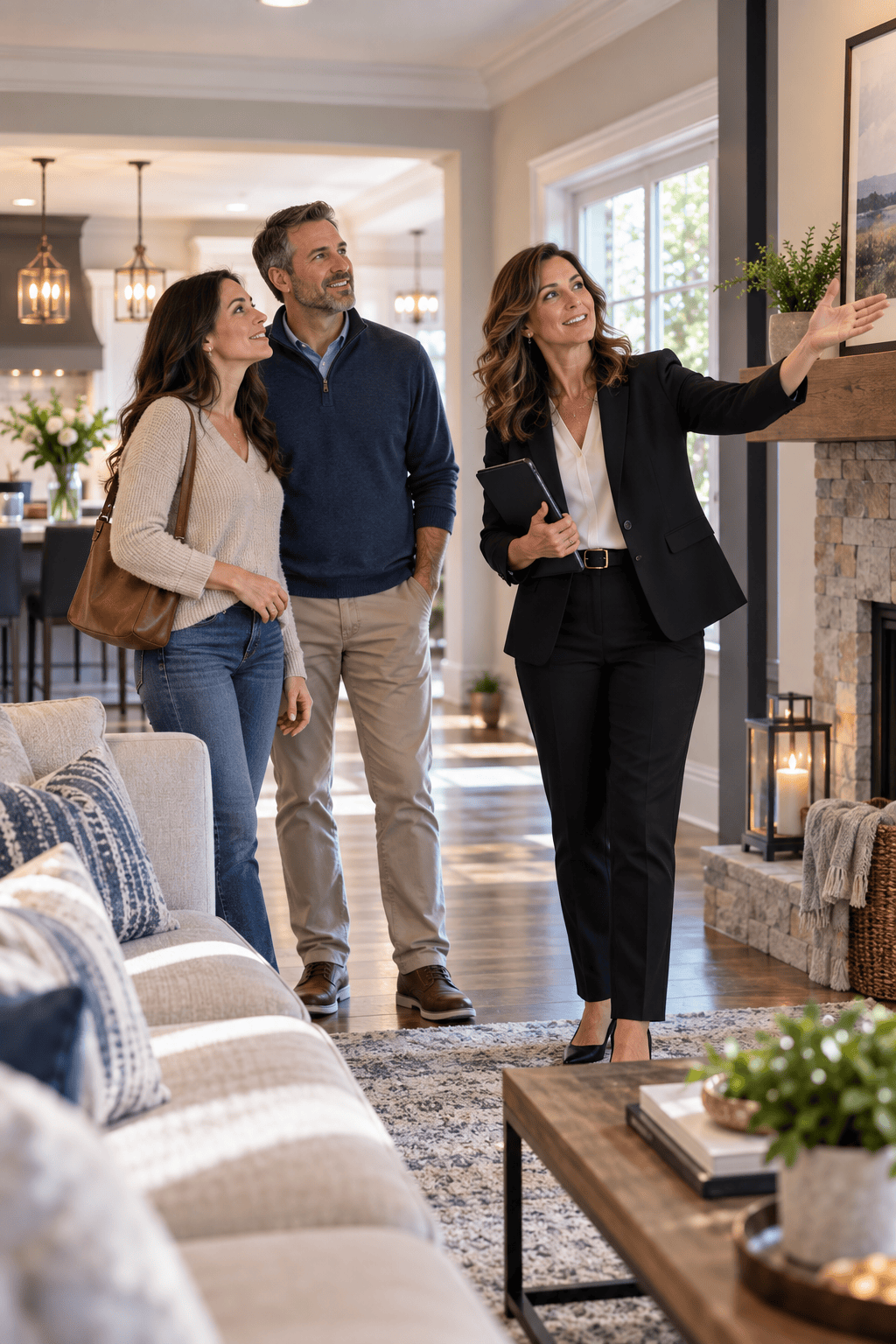 a realtor is showing a home to potential home buyers.